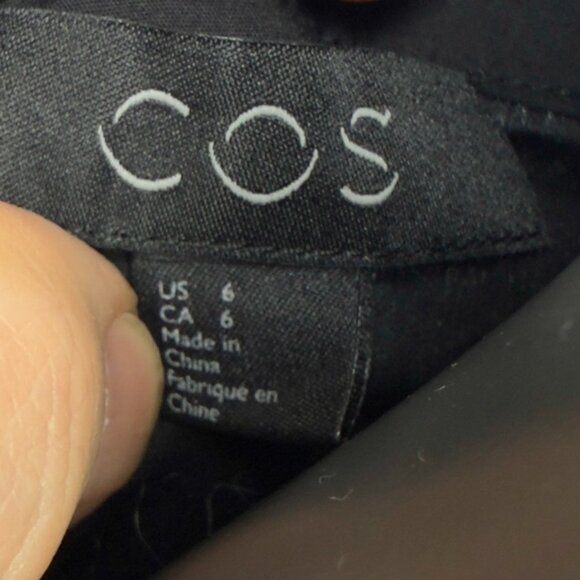 COS  High Neck Cotton Blend Side Pockets Sleeveless Black Shift Dress Size  6 - Picture 5 of 7